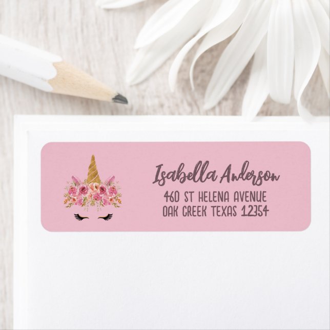 Pink Unicorn Floral Glitter  Label (Insitu)