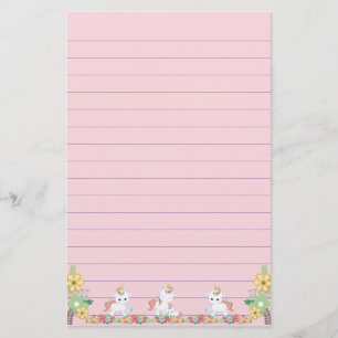 Pink Unicorn Floral Lined Stationery