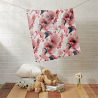 Pink Unicorn Floral Watercolor Baby Girl Nursery  Baby Blanket