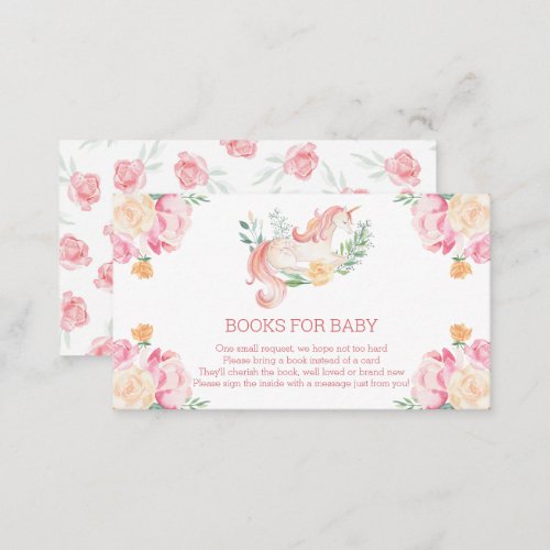 Pink Unicorn Floral Watercolor Books for Baby Enclosure Card