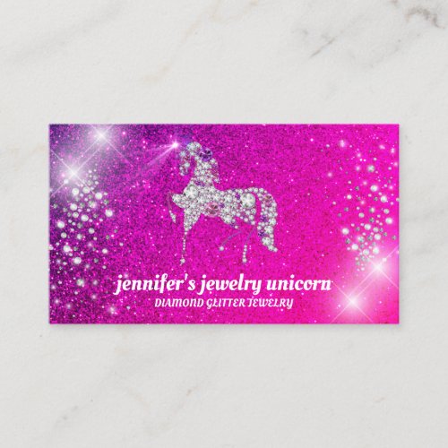 Pink Unicorn gems diamonds jewelry Business Card