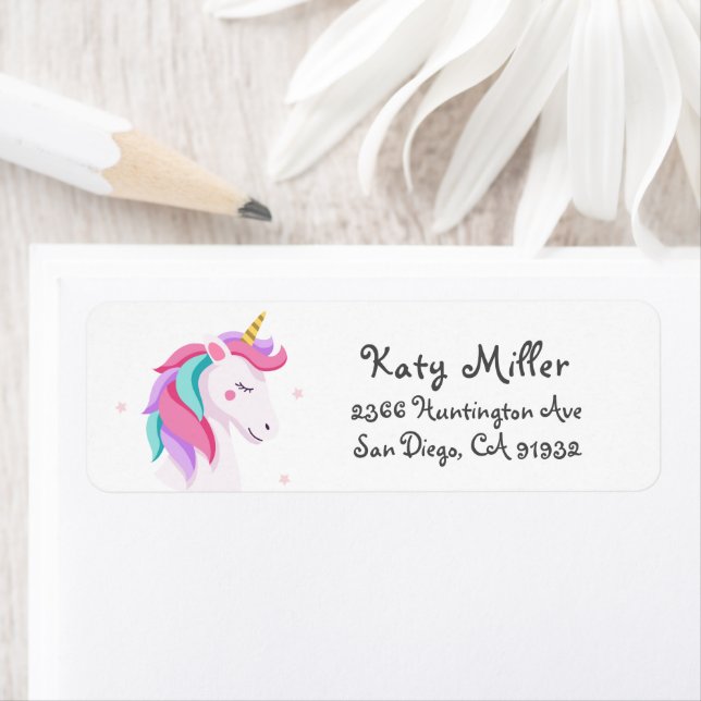 Pink Unicorn Girls Address Label (Insitu)