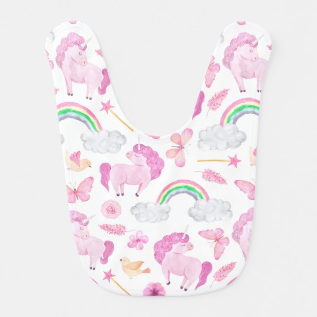 Pink Unicorn Girly Cute Baby Bib (Front)