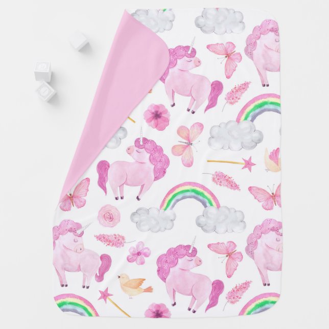 Pink Unicorn Girly Cute Baby Blanket (In Situ)