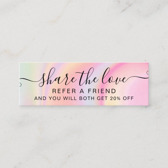 Pink unicorn girly rainbow marble referral card (Front)