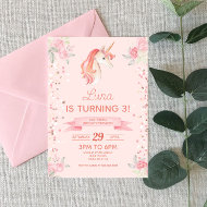 Pink Unicorn Glitter Confetti Birthday Party Invitation