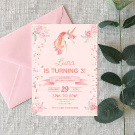 Pink Unicorn Glitter Confetti Birthday Party Invitation
