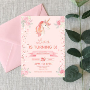 Pink Unicorn Glitter Confetti Birthday Party Invitation