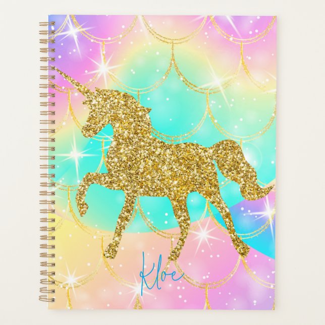 Pink unicorn glitter design  planner (Front)