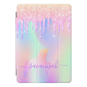 Pink unicorn glitter drips iridescent rose gold iPad pro cover