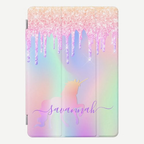 Pink unicorn glitter drips iridescent rose gold iPad pro cover