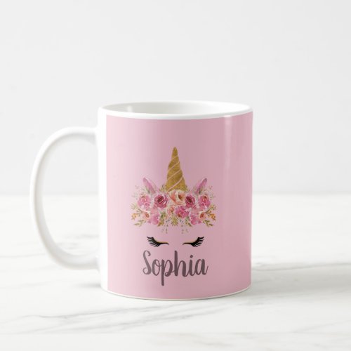 Pink Unicorn Glitter Monogram Name Coffee Mug