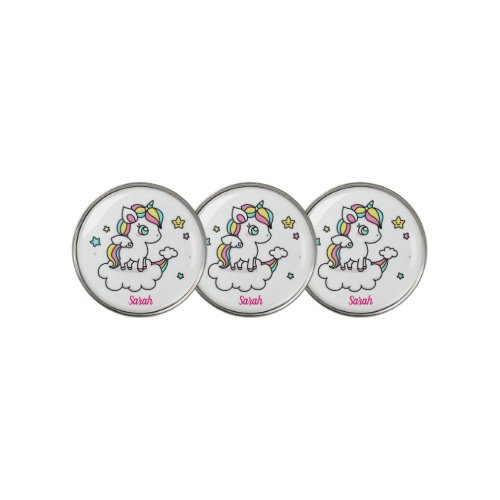 PINK Unicorn Glitter Stars Custom Unique Golfer Golf Ball Marker