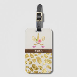 Pink Unicorn Gold Animal Print Luggage Tag