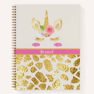Pink Unicorn Gold Animal Print Your Name Notebook