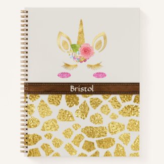 Pink Unicorn Gold Animal Print Your Name Notebook
