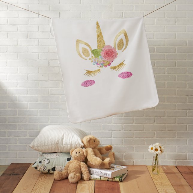 PINK UNICORN GOLD BABY BLANKET (In Situ)