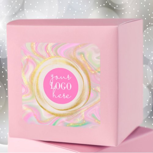 Pink Unicorn Gold Glitter Marble Add Logo Square Sticker
