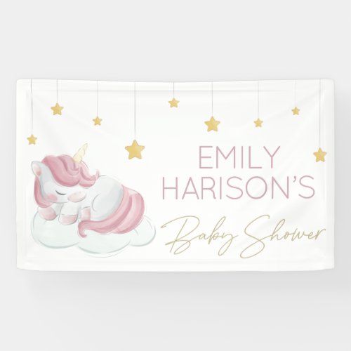 Pink Unicorn Gold Stars Baby Shower Banner