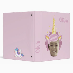 Pink Unicorn Hat Photo Named Back to School 3 Ring Binder