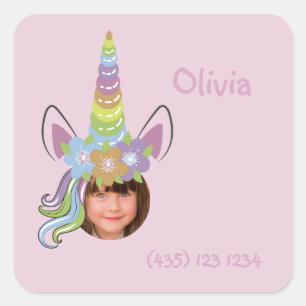 Pink Unicorn Hat Photo Named Back to School Square Sticker