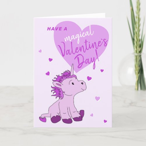 Pink Unicorn Heart Kids Classroom Valentines day  Holiday Card