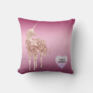 Pink Unicorn Heart Ombre Throw Pillow
