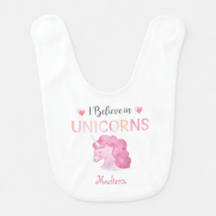Pink Unicorn I Love Unicorns Cute Personalized Baby Bib