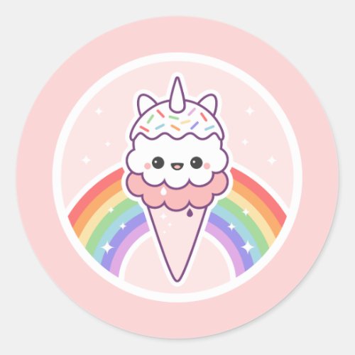 Pink Unicorn Ice Cream Cone Classic Round Sticker