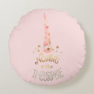 Pink Unicorn Inspirational quote Round Pillow