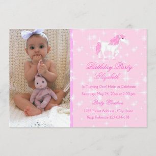 Pink Unicorn Kids Birthday Invitation