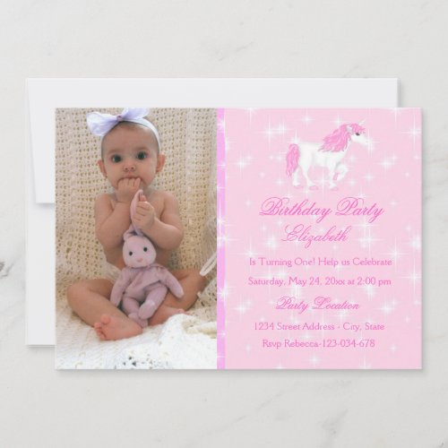 Pink Unicorn Kids Birthday Invitation