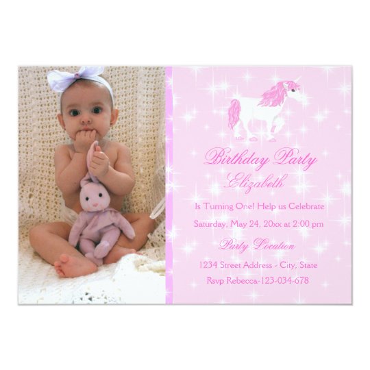 Pink Unicorn Kids Birthday Invitation