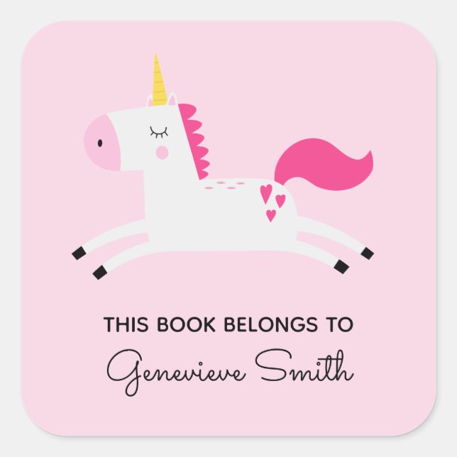 Pink Unicorn Kids Bookplates (Front)