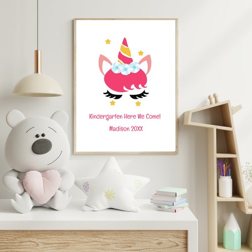 Pink Unicorn Kindergarten School Any Year Poster