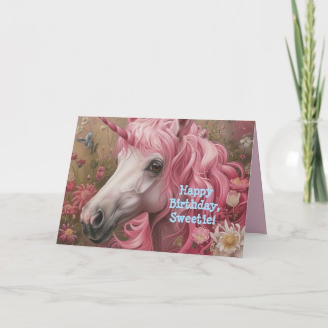 PINK UNICORN LITTLE GIRL BIRTHDAY CARD (Front)