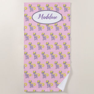 Pink Unicorn Little Girl Personalized Beach Towel