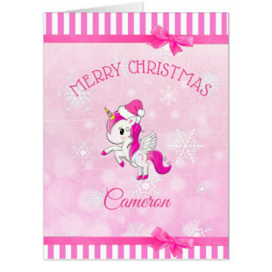 Pink Unicorn Little Girl's Merry Christmas Jumbo Card
