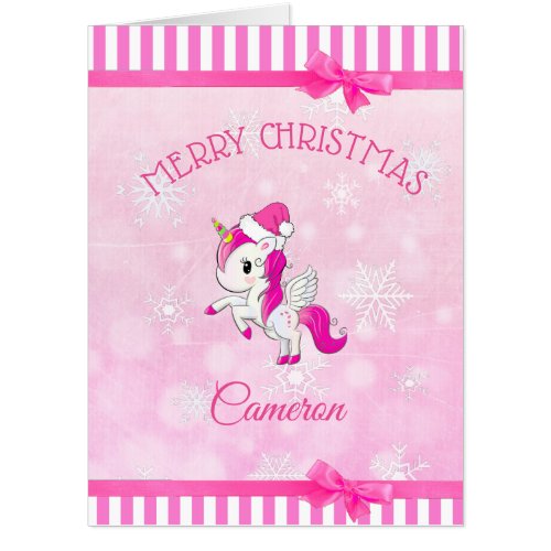 Pink Unicorn Little Girls Merry Christmas Jumbo Card