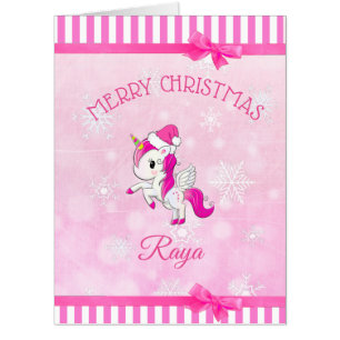 Pink Unicorn Little Girl's Merry Christmas Jumbo Card