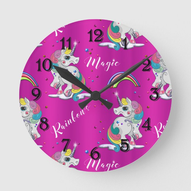 Pink Unicorn Magic Round Clock (Front)