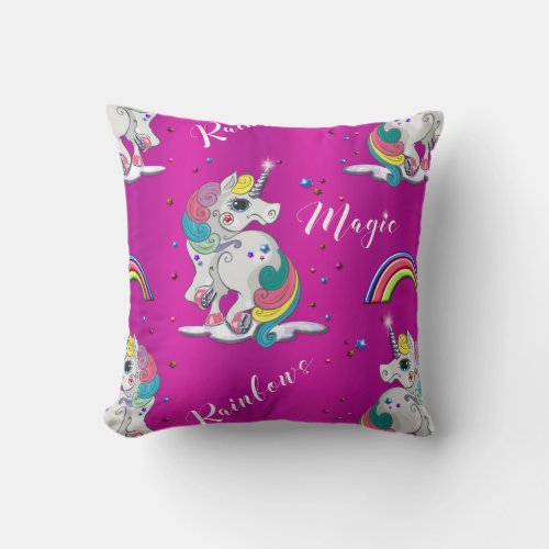 Pink Unicorn Magic Throw Pillow