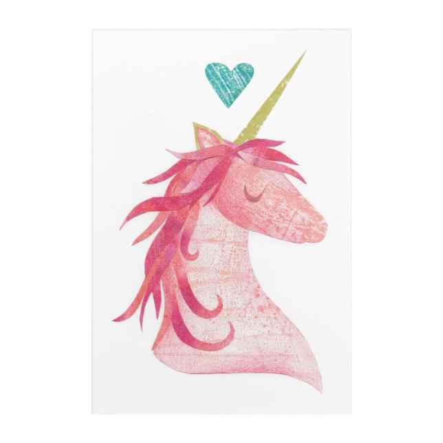 Pink Unicorn Magic with Heart Acrylic Print (Front)