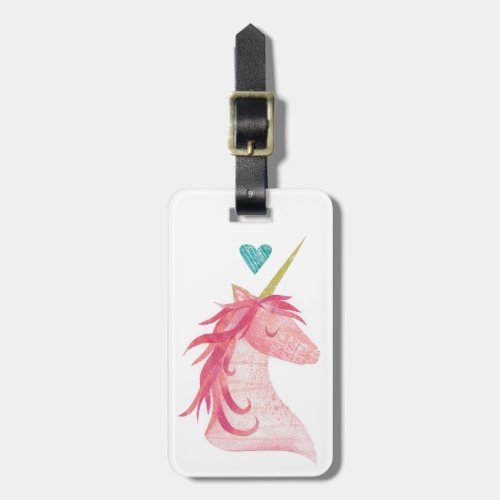 Pink Unicorn Magic with Heart Luggage Tag