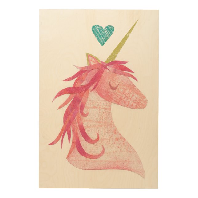 Pink Unicorn Magic with Heart Wood Wall Decor (Front)