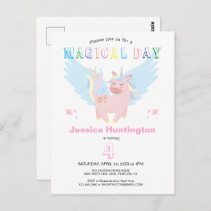 Pink Unicorn Magical Day Birthday Party Invitation Postcard
