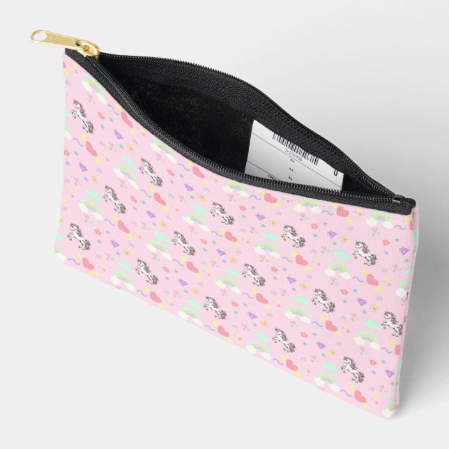 Pink unicorn magical princess  girly birthday kids accessory pouch (Open)
