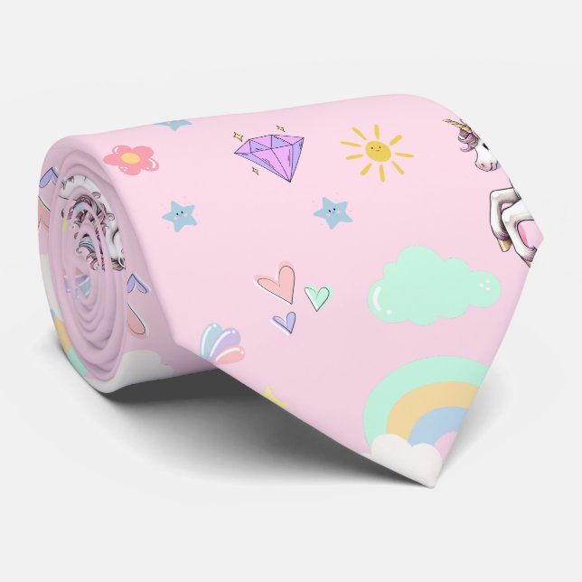 Pink unicorn magical princess  girly birthday kids neck tie (Rolled)