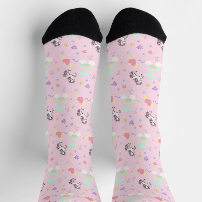 Pink unicorn magical princess  girly birthday kids socks (Top)