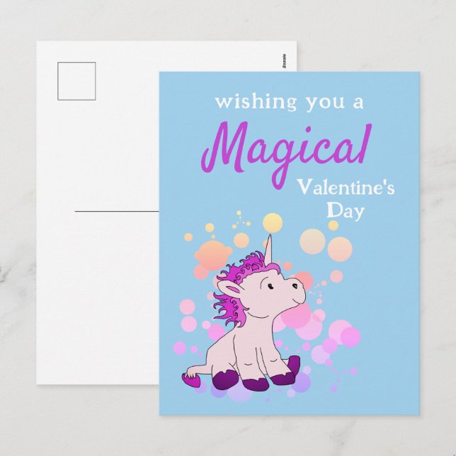 Pink Unicorn Magical Valentine`s Day  Holiday Postcard (Front/Back)